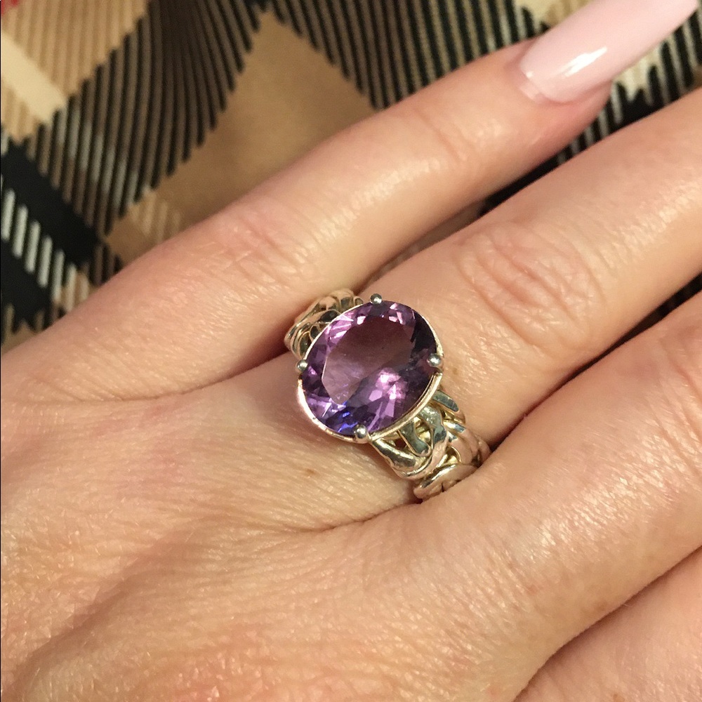 Sterling silver ring with purple stone, size 6.5